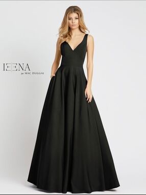Ieena for Mac Duggal  V-Neck with Pockets Dress.